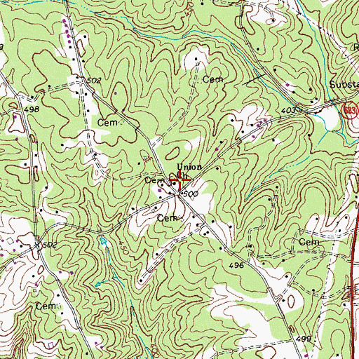 Topographic Map of Union Church, VA