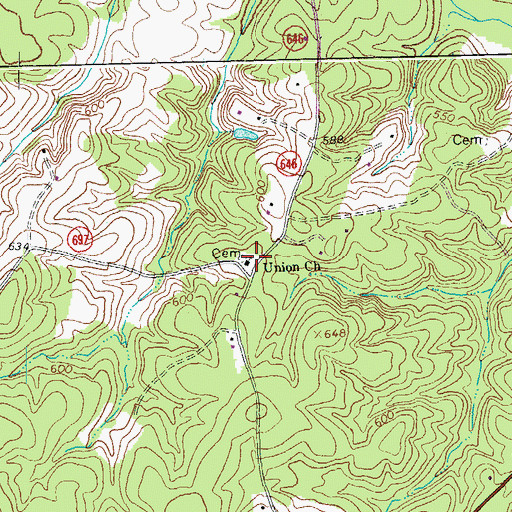 Topographic Map of Union Church, VA