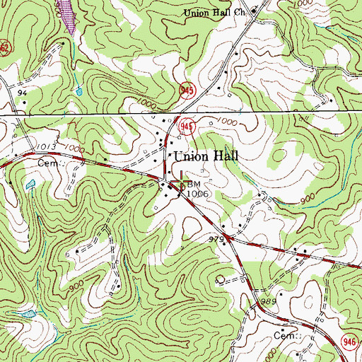 Topographic Map of Union Hall, VA