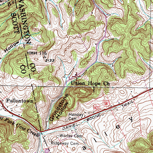 Topographic Map of Union Hope Church, VA