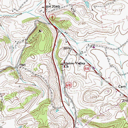 Topographic Map of Union Valley Church, VA