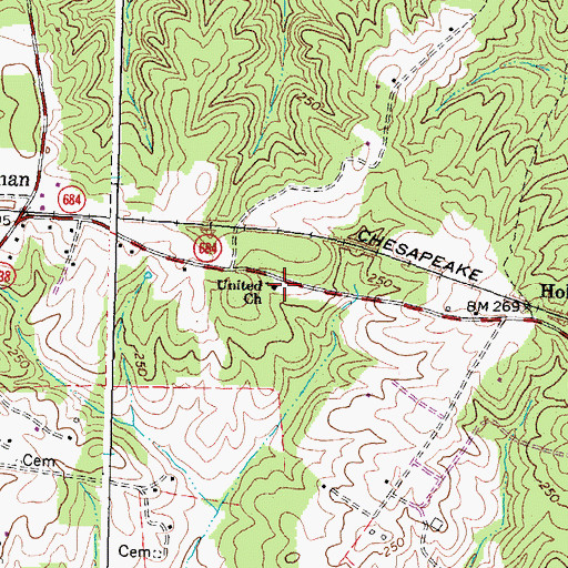 Topographic Map of United Church, VA