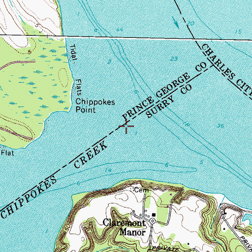Topographic Map of Upper Chippokes Creek, VA