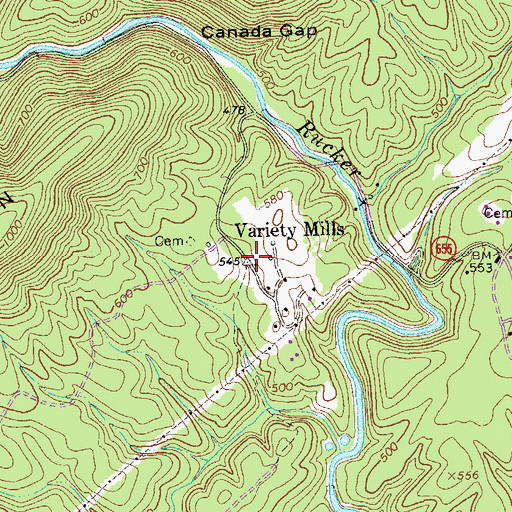 Topographic Map of Variety Mills, VA