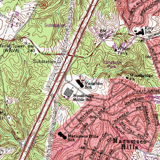 Topographic Map of Elizabeth Vaughan Elementary School, VA
