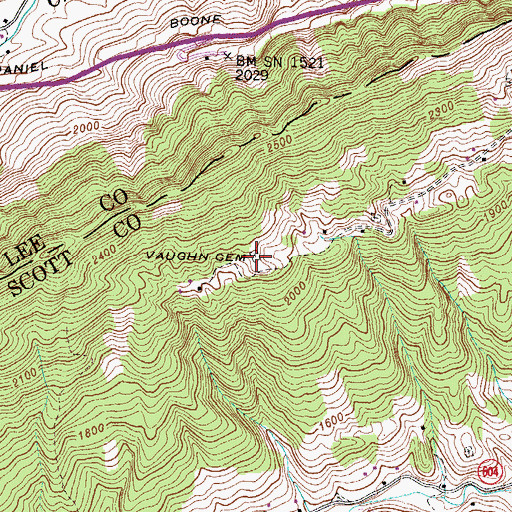 Topographic Map of Vaughn Cemetery, VA