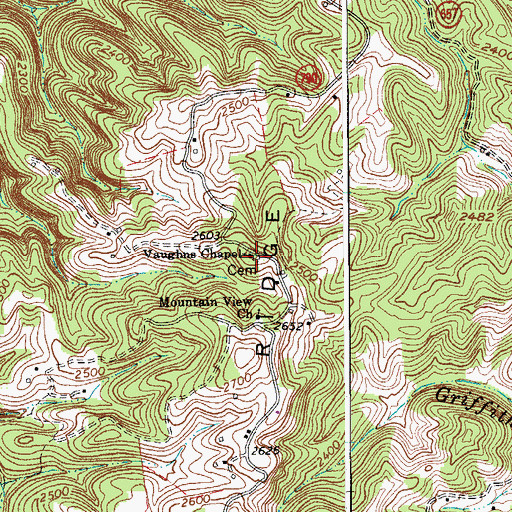 Topographic Map of Vaughns Chapel, VA