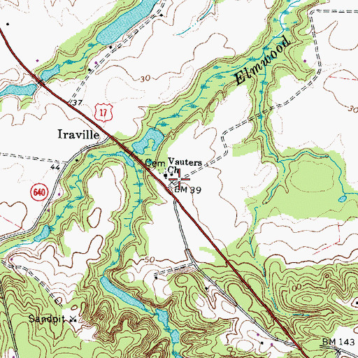 Topographic Map of Vauters Church, VA
