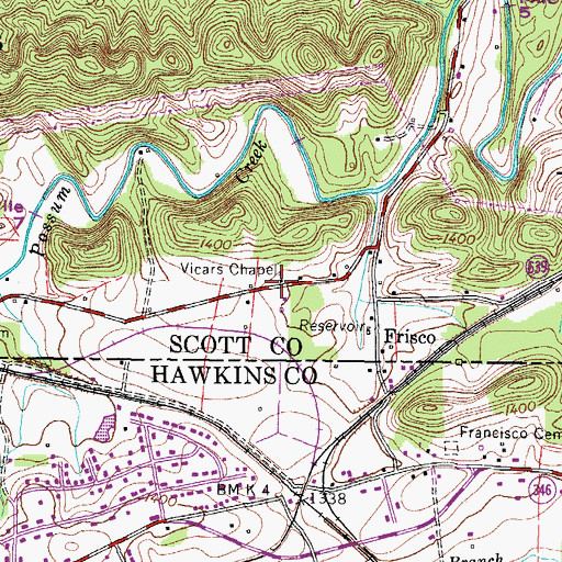 Topographic Map of Vicars Chapel, VA