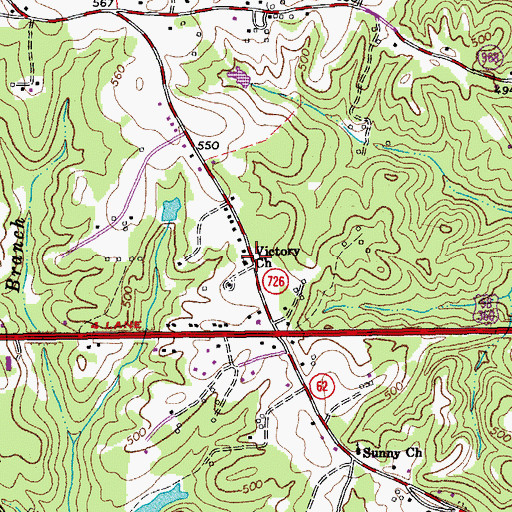 Topographic Map of Victory Church, VA