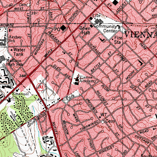 Topographic Map of Vienna Adventist Academy, VA