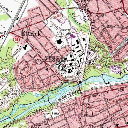 Topographic Map of Virginia State University, VA