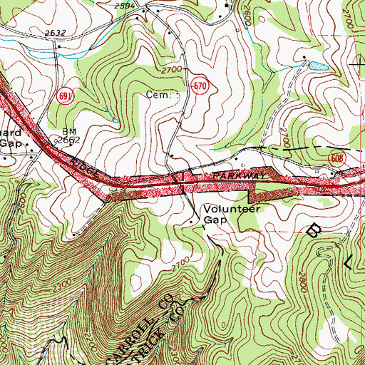 Topographic Map of Volunteer Gap, VA
