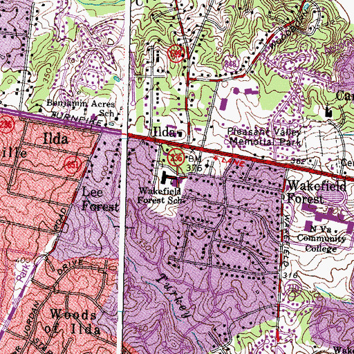 Topographic Map of Wakefield Forest Elementary School, VA
