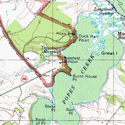 Topographic Map of Wakefield Mansion, VA