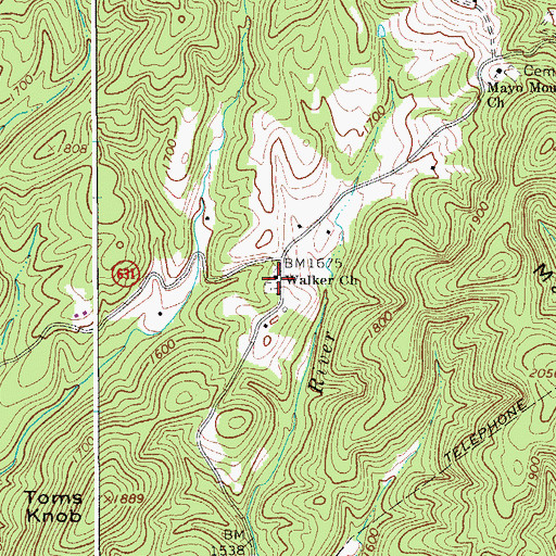 Topographic Map of Walker Church, VA
