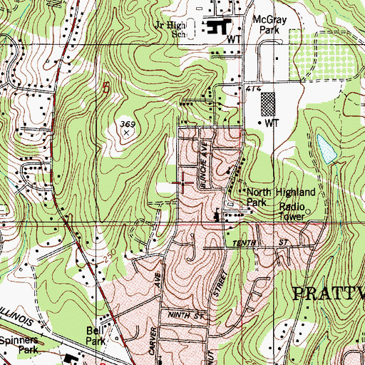 Topographic Map of Prattville Church of God, AL