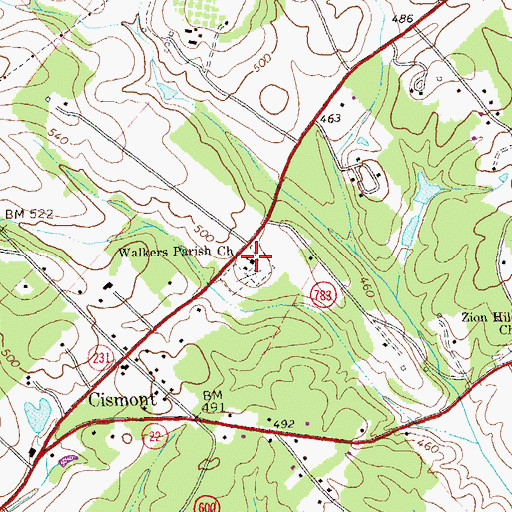 Topographic Map of Walkers Parish Church, VA