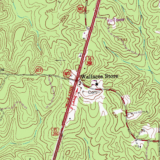 Topographic Map of Wallaces Store, VA