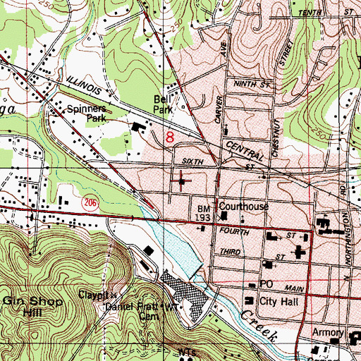 Topographic Map of Prattville Community Church, AL