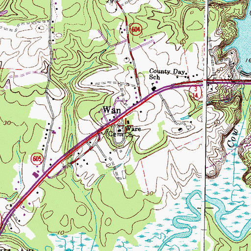 Topographic Map of Ware Church, VA