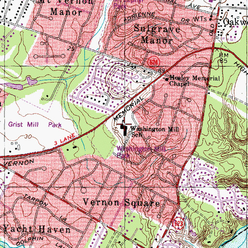 Topographic Map of Washington Mill Elementary School, VA