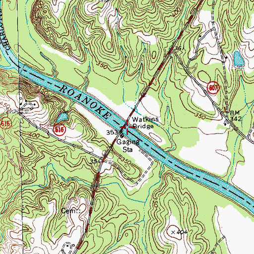 Topographic Map of Watkins Bridge, VA