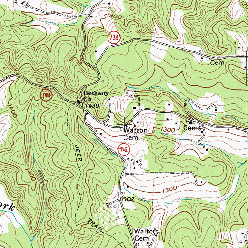 Topographic Map of Watson Cemetery, VA