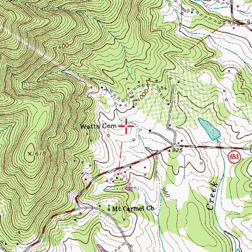 Topographic Map of Watts Cemetery, VA
