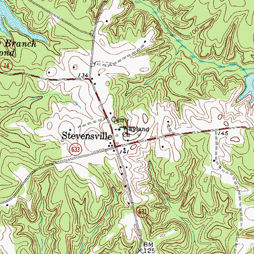 Topographic Map of Wayland Church, VA