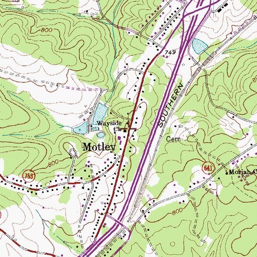 Topographic Map of Wayside Church, VA
