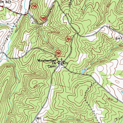 Topographic Map of Weatherfoot Church, VA