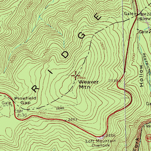 Topographic Map of Weaver Mountain, VA
