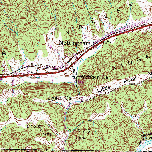 Topographic Map of Webber Church, VA