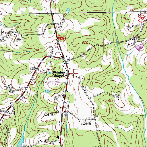 Topographic Map of Wesley Chapel, VA