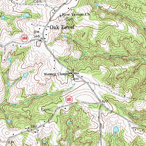 Topographic Map of Wesley Chapel, VA