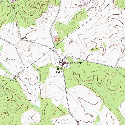 Topographic Map of Wesley Chapel, VA