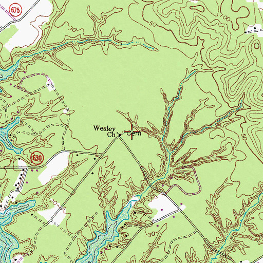 Topographic Map of Wesley Church, VA