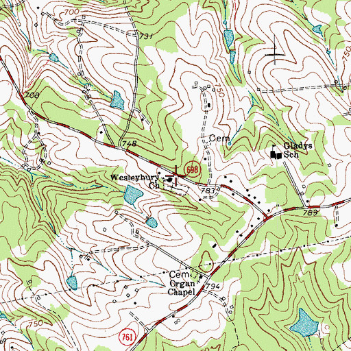 Topographic Map of Wesleybury Church, VA