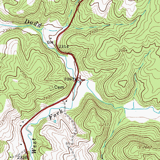 Topographic Map of West Fork Dodd Creek, VA