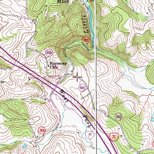 Topographic Map of West Fork Little Reed Island Creek, VA