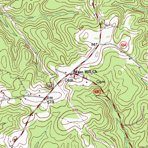 Topographic Map of West Hill Church, VA