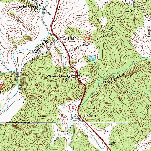 Topographic Map of West Liberty Church, VA
