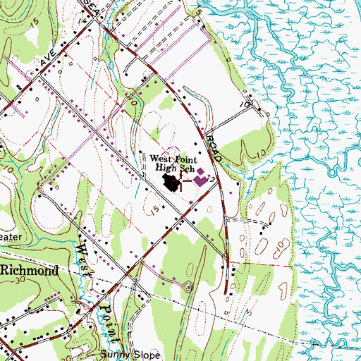 Topographic Map of West Point High School, VA