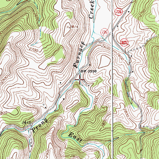 Topographic Map of West Prong Furnace Creek, VA