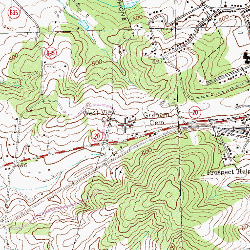 Topographic Map of West View Cemetery, VA