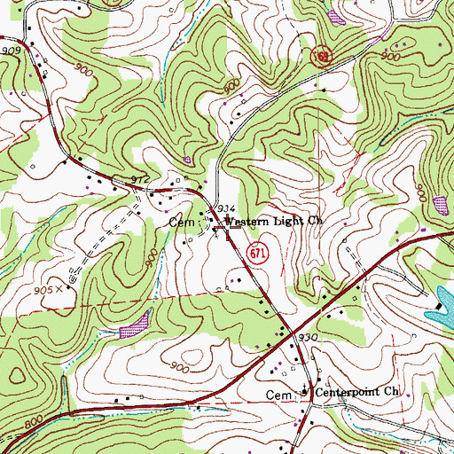 Topographic Map of Western Light Church, VA