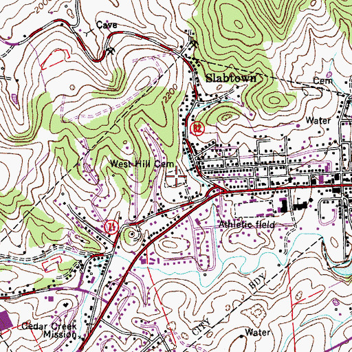 Topographic Map of West Hill Cemetery, VA