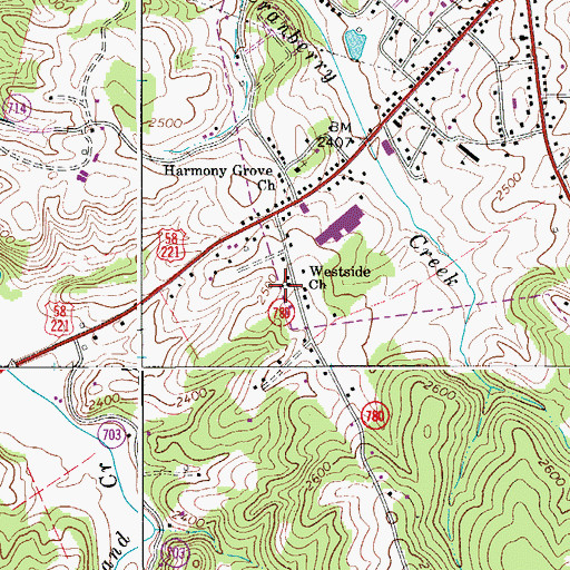 Topographic Map of Westside Church, VA