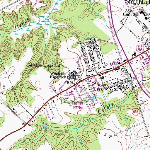 Topographic Map of Smithfield Middle School, VA